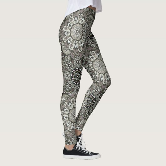 Boho Grey Zwart Mandala Patroon Leggings (Rechts)