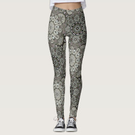 Boho Grey Zwart Mandala Patroon Leggings