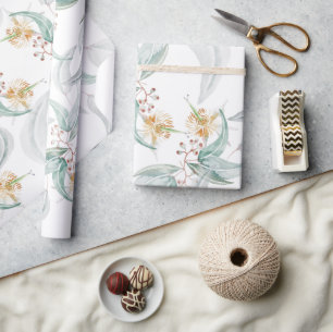 Boho Grijs Mint Waterverf Eucalyptus Bloemmotief Cadeaupapier