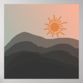 Boho grijs Mountain Sunset Minimalistische kunst Poster (Voorkant)