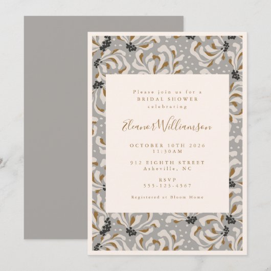 Boho Grijze Botanische Moderne Unieke Bruidsuitnod Kaart (Voorkant / Achterkant)