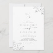 Boho grijze kalligrafie wilde bloem monogram bruil kaart (Voorkant)