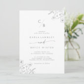 Boho grijze kalligrafie wilde bloem monogram bruil kaart (Staand voorkant)