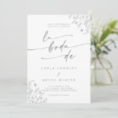 Boho grijze wilde bloem QR-code Spaanse bruiloft Kaart (Staand voorkant)