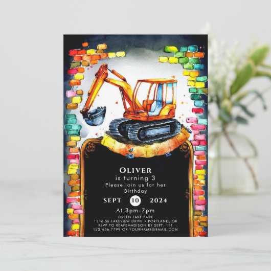 Boho grillige bouw verjaardag kaart (Staand voorkant)