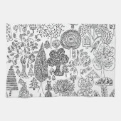 Boho Grilse Bomen Zwart en Wit Patroon Theedoek (Horizontaal)