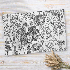 Boho Grilse Bomen Zwart en Wit Patroon Theedoek