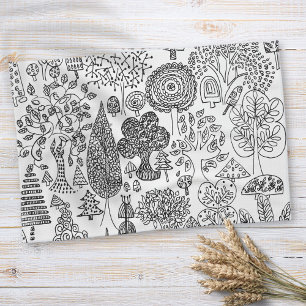 Boho Grilse Bomen Zwart en Wit Patroon Theedoek