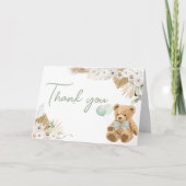 Boho Groen Beer Baby shower Bedankkaart (Voorkant)