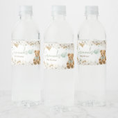 Boho Groen Beer Baby shower Waterfles Etiket (Flessen)
