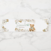 Boho Groen Beer Baby shower Waterfles Etiket (Enkel label)