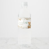Boho Groen Beer Baby shower Waterfles Etiket (Voorkant)