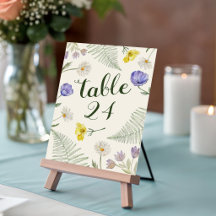Boho groen & beige wilde bloem tafelnummer bruilof