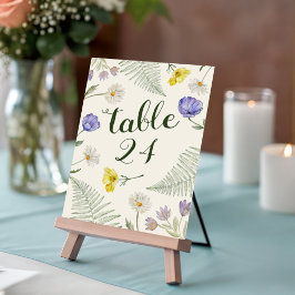 Boho groen & beige wilde bloem tafelnummer bruilof