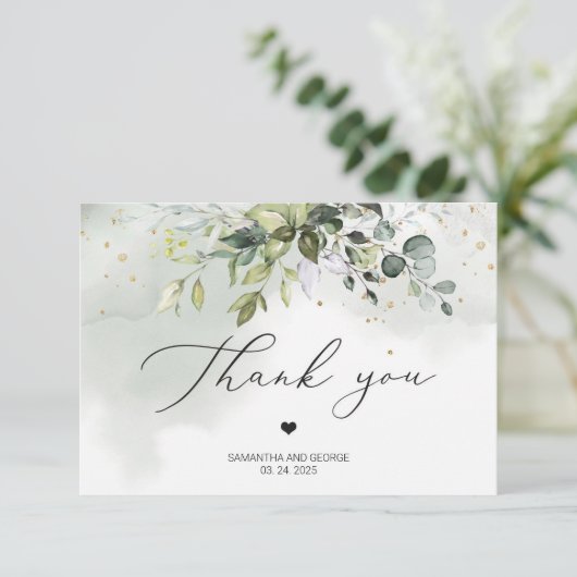 Boho groen blad eucalyptus bladeren goud bedankkaart (Staand voorkant)