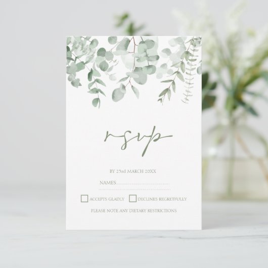 Boho groen blad eucalyptus bruiloft RSVP (Staand voorkant)