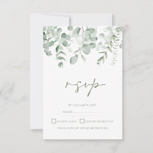 Boho groen blad eucalyptus bruiloft RSVP Kaartje (Voorkant)