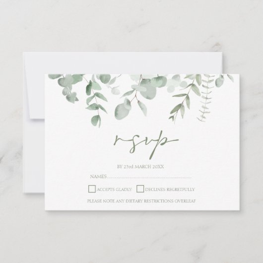 Boho groen blad eucalyptus bruiloft RSVP Kaartje (Voorkant)