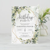 Boho groen blad gouden geometrische verjaardagsfee kaart (Staand voorkant)