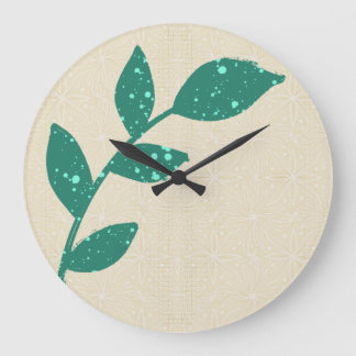 Boho Groen Blad op Crème Bloemen Wandklok