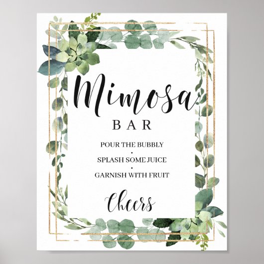 Boho groen blad succulent goud mimosa bar poster (Voorkant)