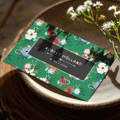 Boho groen blauw koraal bloemmotief visitekaartje