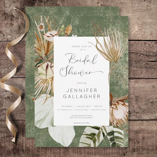 Boho groen bloemengras Vrijgezellenfeest Kaart
