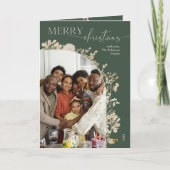 Boho groen bloemenkrans foto Kerstmis Kaart (Voorkant)