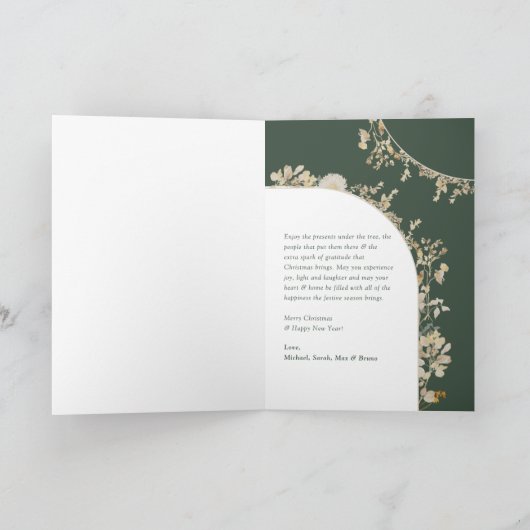Boho groen bloemenkrans foto Kerstmis Kaart (Binnen)