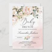 Boho groen blush roze bloemengoud baby brunch kaart (Voorkant)