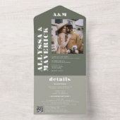 Boho groen Bold eenvoudige monogram foto bruiloft All In One Uitnodiging (Binnen)