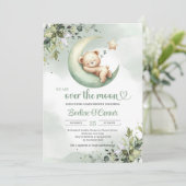 Boho groen boven de maan teddybeer baby kaart (Staand voorkant)