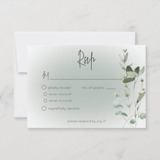 Boho groen delicate moderne bruiloft RSVP kaartje (Voorkant)