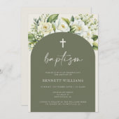 Boho groen en bloemen doop uitnodiging (Voorkant / Achterkant)