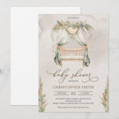 Boho groen en bruin pampas gras baby wieg kaart (Voorkant / Achterkant)