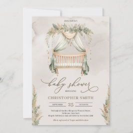 Boho groen en bruin pampas gras baby wieg kaart