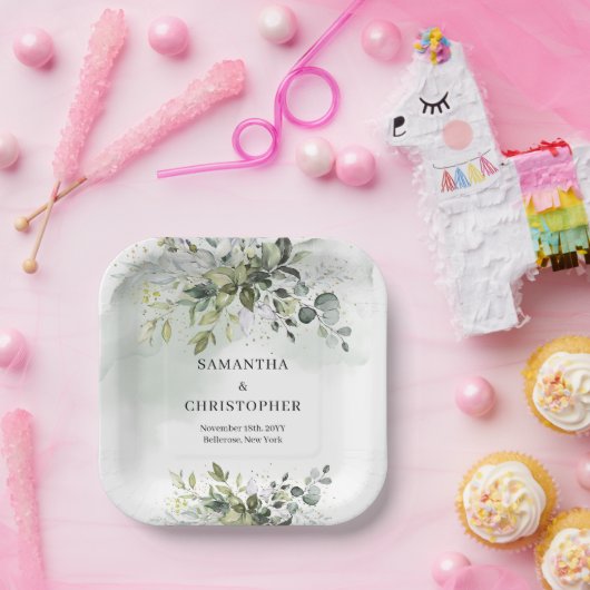 Boho groen en goud eucalyptus loof chic papieren bordje (Feest)