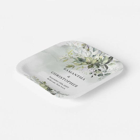 Boho groen en goud eucalyptus loof chic papieren bordje (Gebogen)