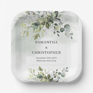 Boho groen en goud eucalyptus loof chic papieren bordje