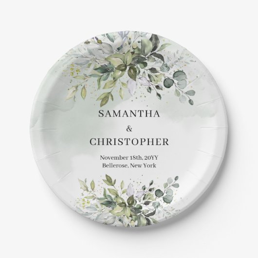 Boho groen en goud eucalyptus loof chic papieren bordje (Voorkant)