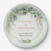 Boho groen en goud eucalyptus loof chic papieren bordje (Voorkant)