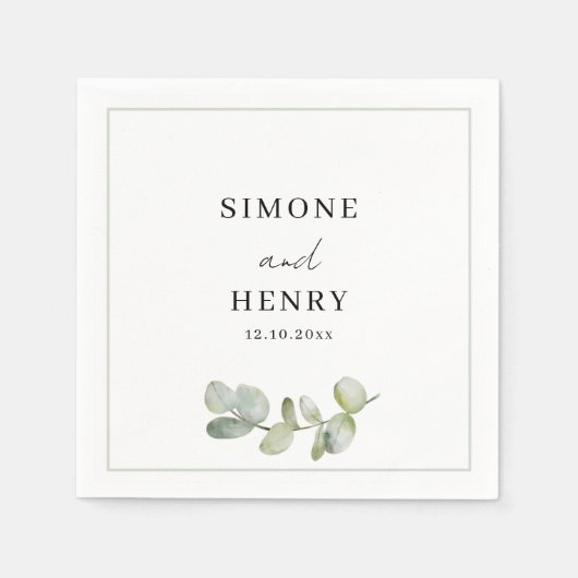 Boho groen en wit Waterverf Eucalyptus bruiloft Servet (Voorkant)