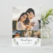 Boho groen eucalyptus 4 foto's bruiloft bedankkaart (Staand voorkant)