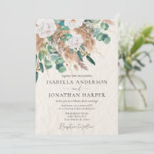 Boho groen eucalyptus beige pampas foto bruiloft kaart (Staand voorkant)
