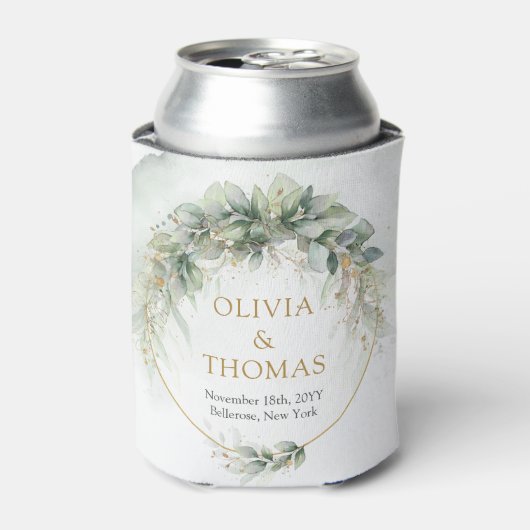 Boho groen eucalyptus blad goud ovaal blikjeskoeler (Blikje Voorkant)