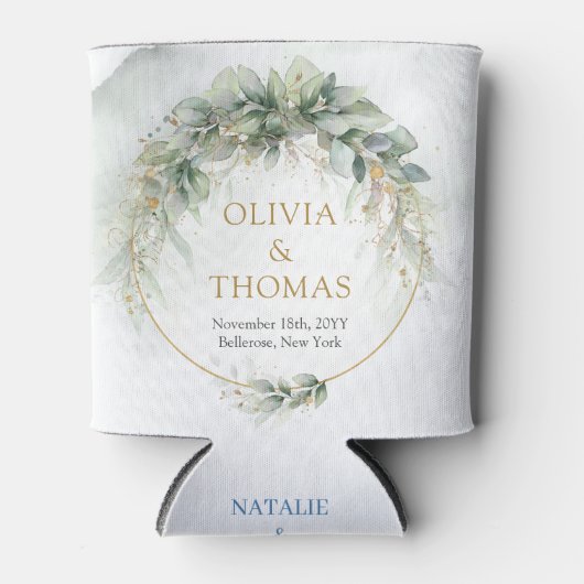 Boho groen eucalyptus blad goud ovaal blikjeskoeler (Voorkant)