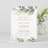 Boho groen eucalyptus bladeren gouden bruiloft kaart (Staand voorkant)