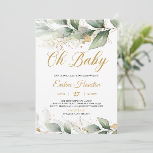 Boho groen eucalyptus bladeren oh baby shower kaart (Staand voorkant)
