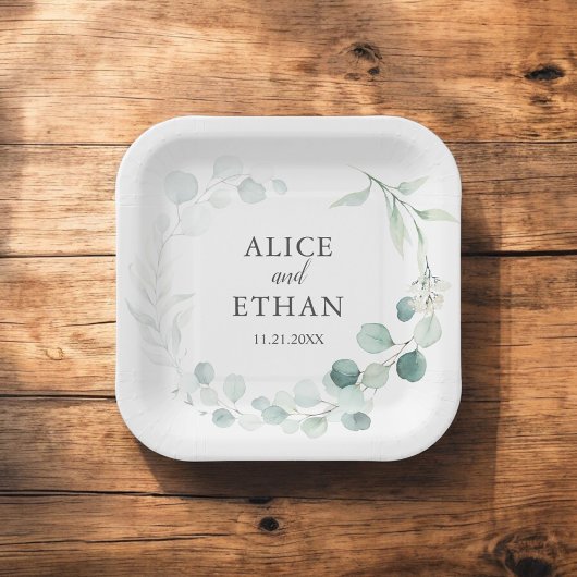 Boho groen eucalyptus bruiloft papieren bordje