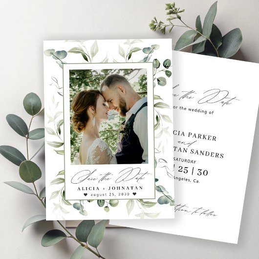 Boho groen eucalyptus bruiloft save the date